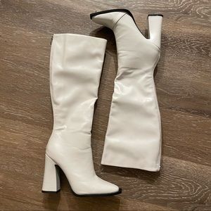 NastyGal White Heeled Knee High Boots